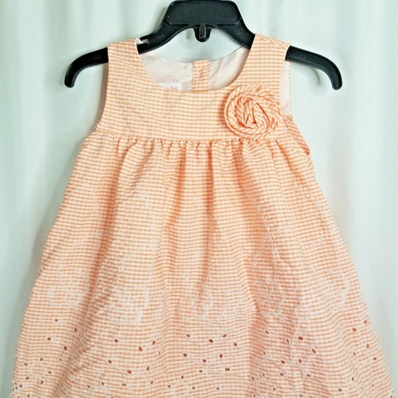 Bonnie Baby Girl's Dress Check Design Embroidered Accent Eyelet Hemline 18 Month - Picture 3 of 6
